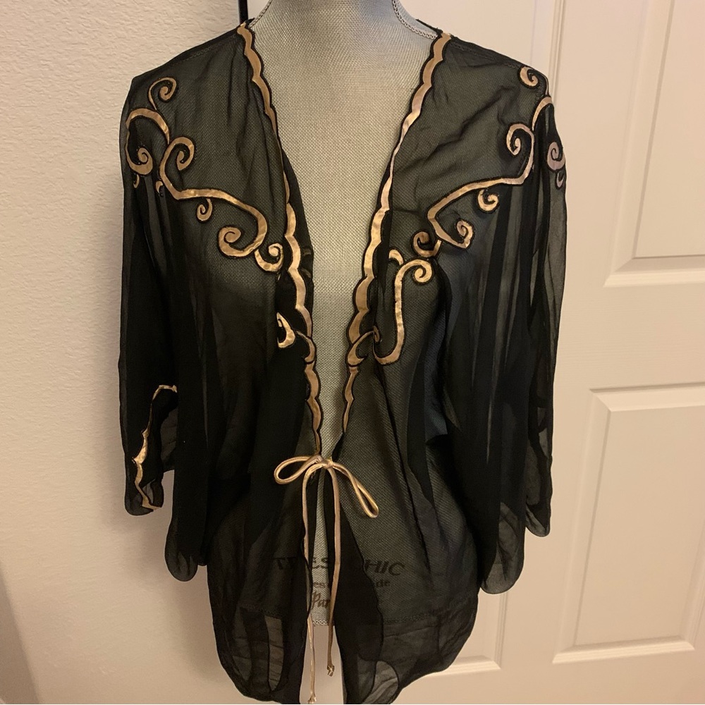 Victoria’s Secret gold label sheer tie jacket with satin tan trim one size fits